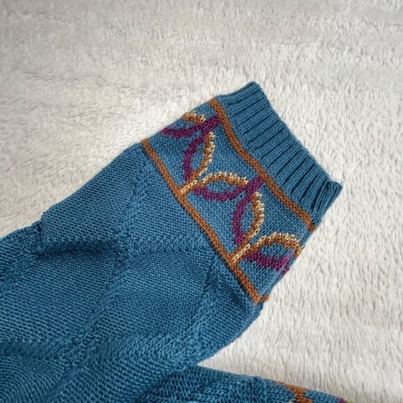 S.G. Sport Collection Women V-Neck Sweater Medium 10/12 Blue Diamond Floral Knit - Picture 9 of 9